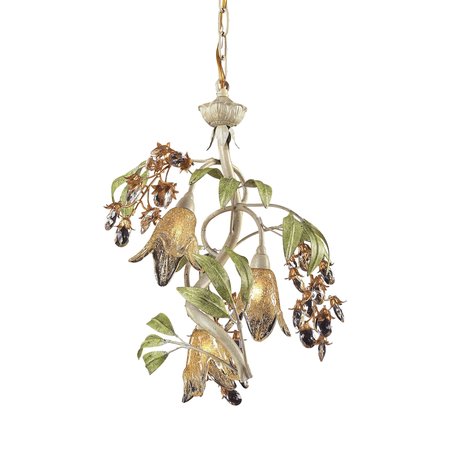 Elk Lighting Huarco 3-Lght Chandelier in Seashell & Sage Grn w/Floral-shaped Glass 86051
